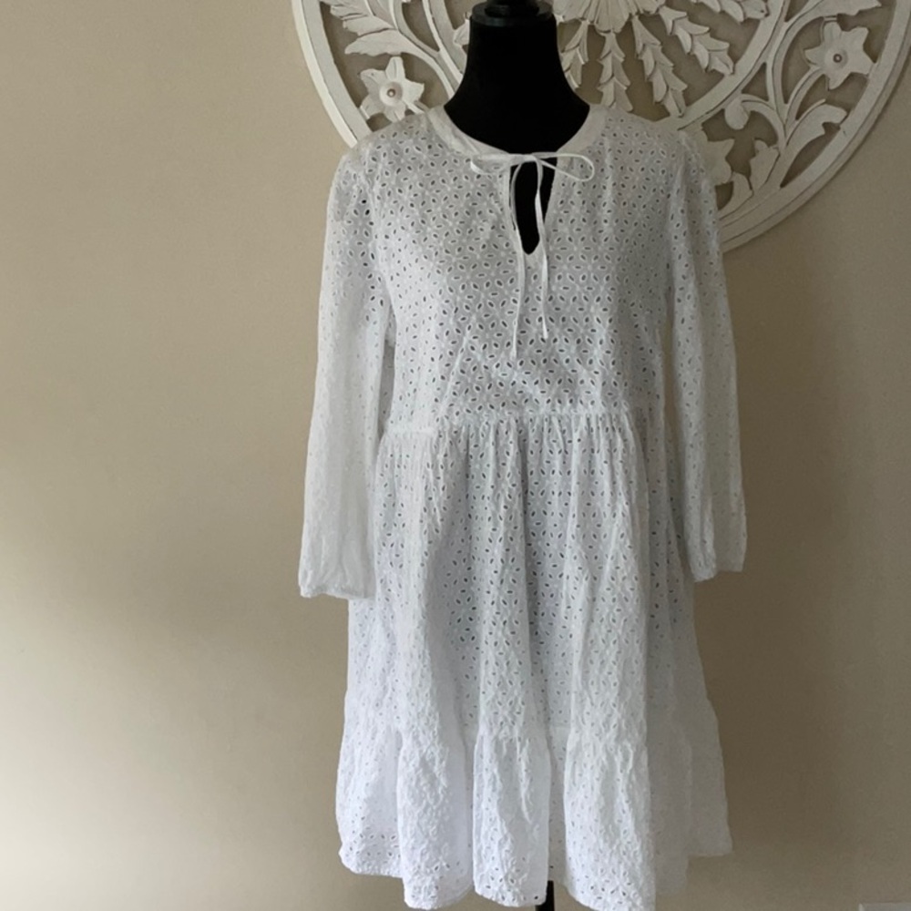 French cotton eyelet tiered mini dress or tunic